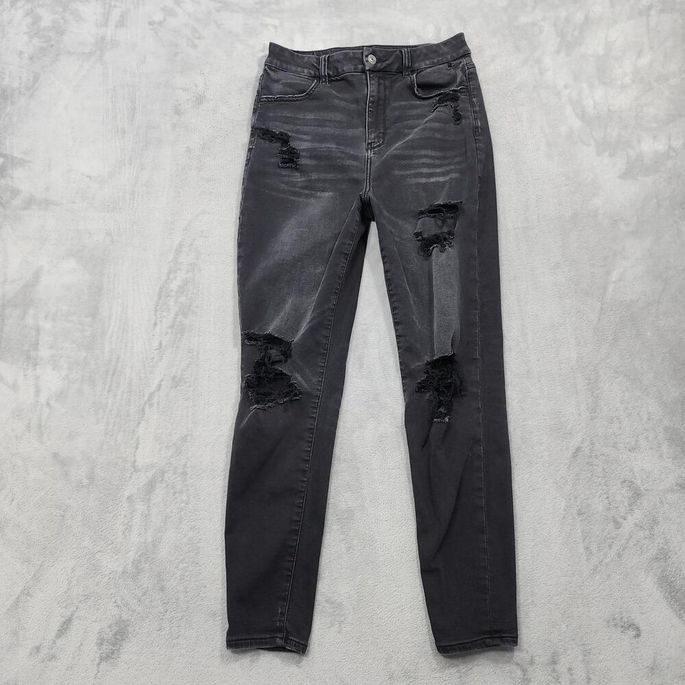 American Eagle Jeans Womens 8 Gray Charcoal Curvy Super Hi Rise Jegging Ripped